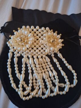 Pearl and Gold Beaded Fringe Statement Hair Clip